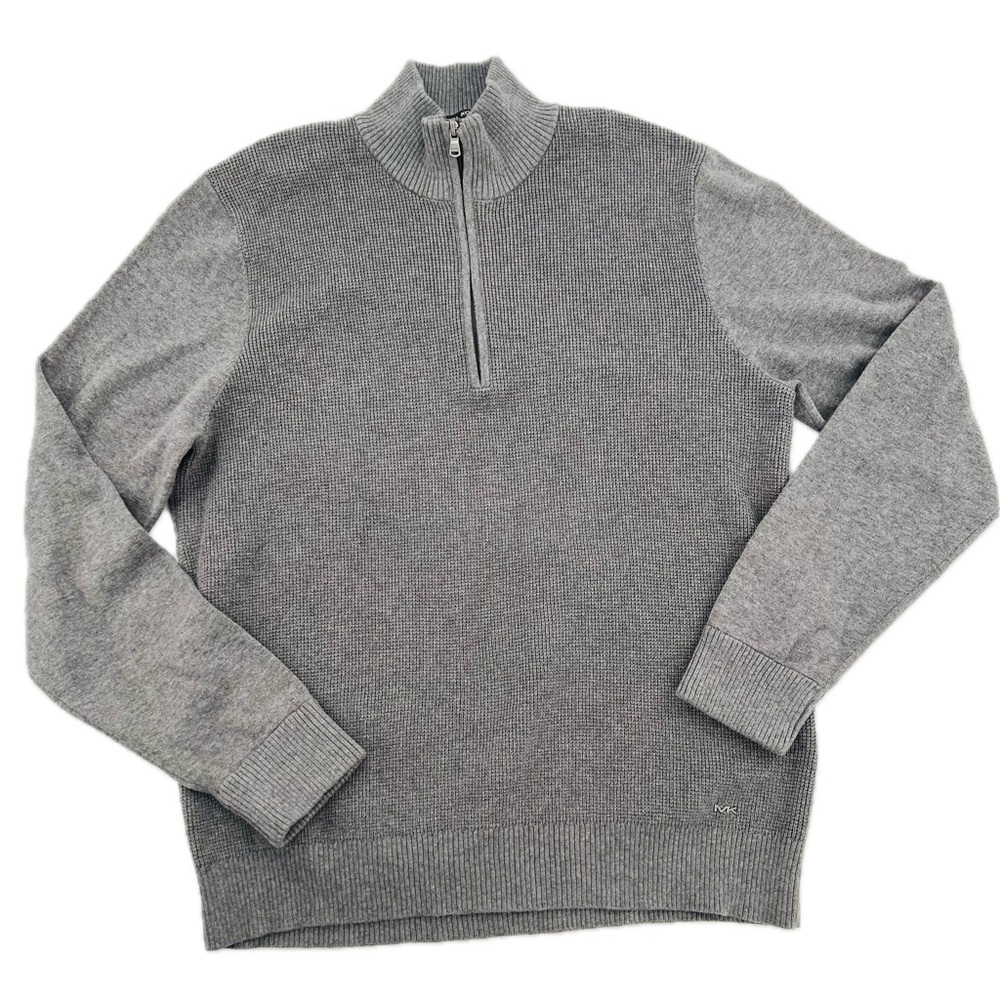 Michael Kors 100% Cotton Half-Zip Mock Neck Sweater Gray Men's Size Large